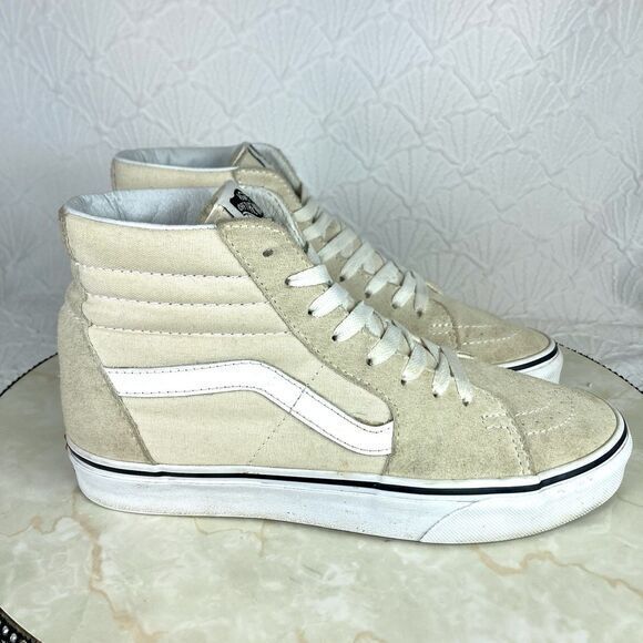 Vans Off The Wall Skateboard Athletic Sneakers 7.5 Cream Suede Hi Top Skate Shoe - Picture 1 of 11